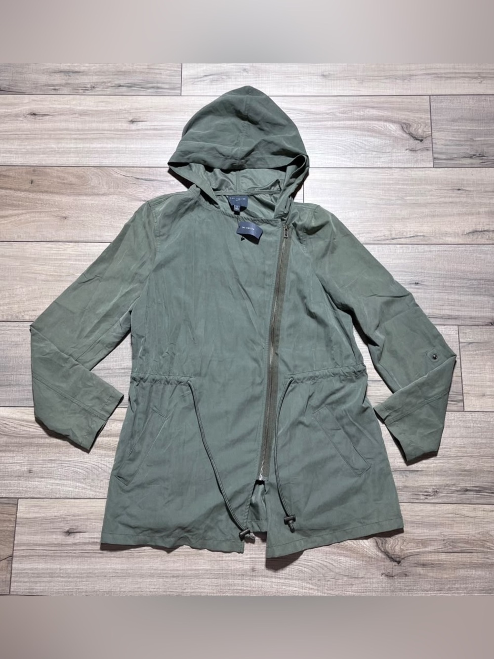 The Limited Factory Womens Asymmetrical Full Zip Hooded Jacket Medium Green